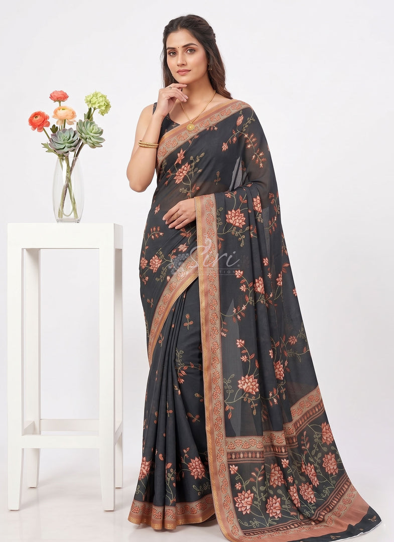Latest Premium Digital Print Floral Georgette Saree with Blouse