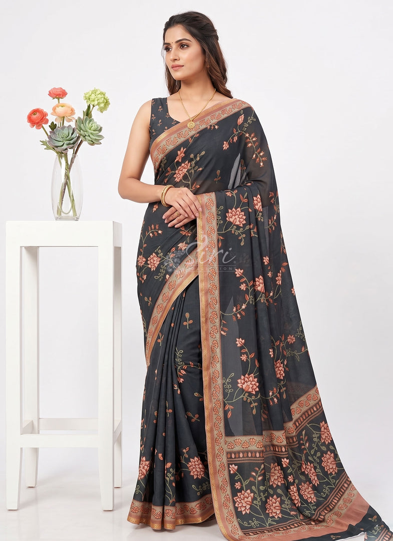 Latest Premium Digital Print Floral Georgette Saree with Blouse