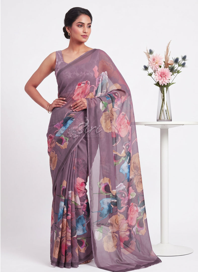 Siri Collections Premium Digital Print Georgette Saree with Blouse
