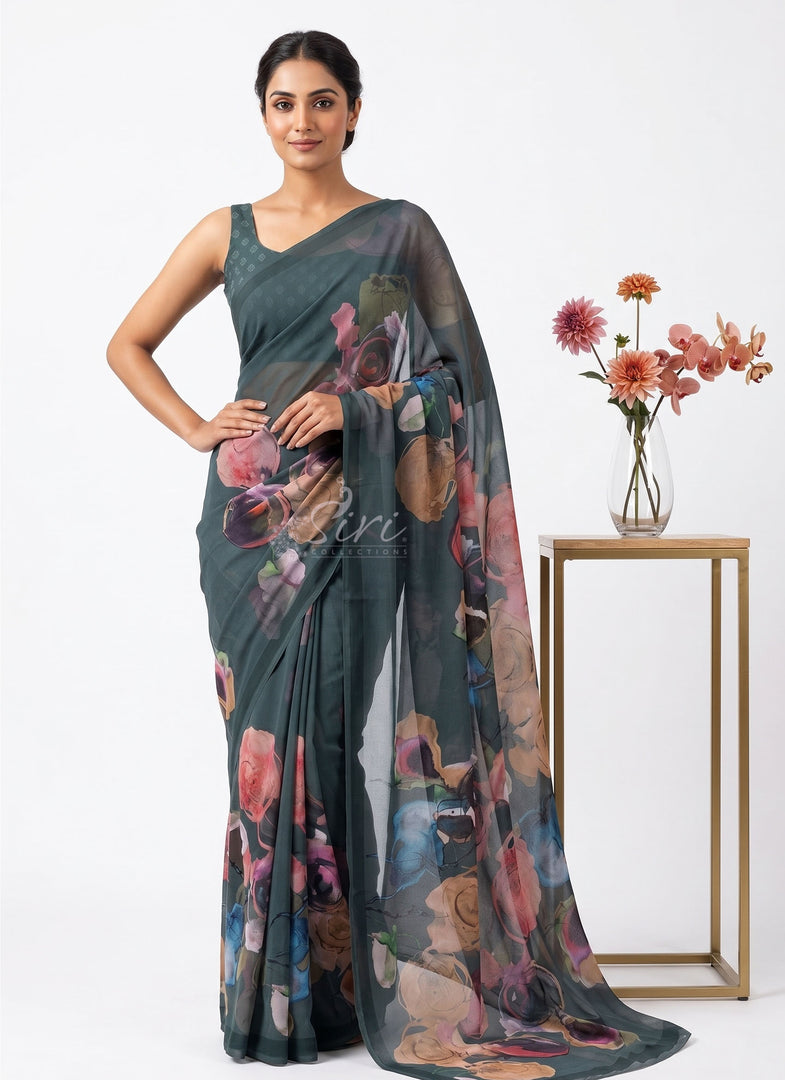 Siri Collections Premium Digital Print Georgette Saree with Blouse
