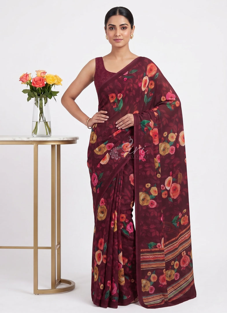 Siri Collections Premium Digital Print Georgette Saree with Blouse