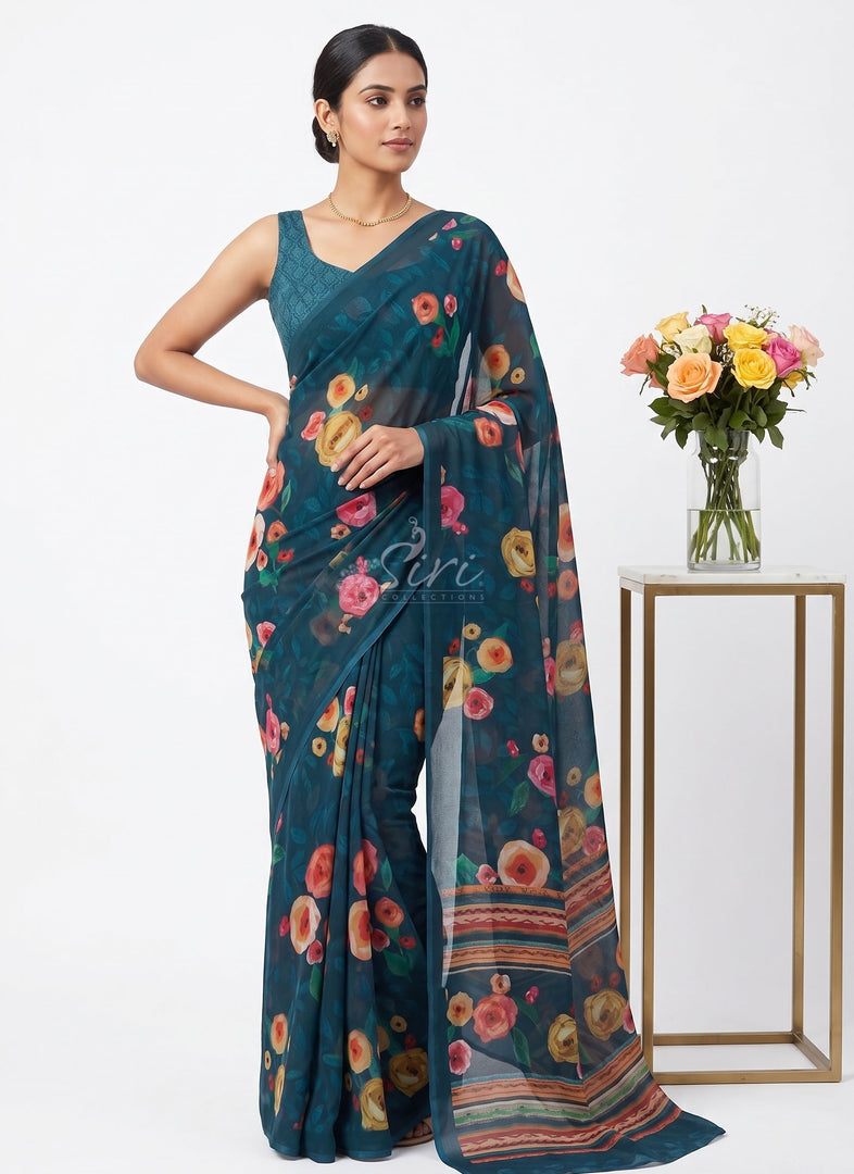 Siri Collections Premium Digital Print Georgette Saree with Blouse