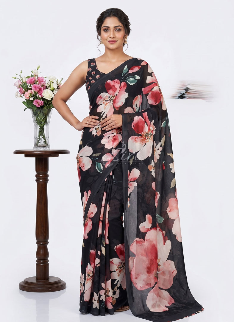 Siri Collections Premium Digital Print Georgette Saree