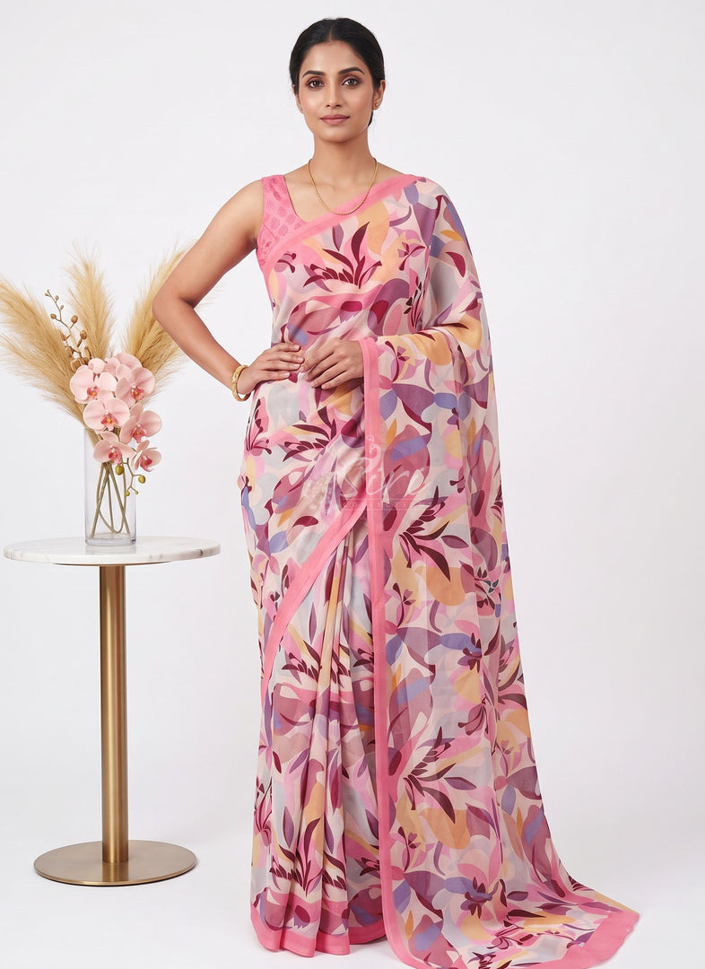 Latest Beautiful Digital Print Crepe Georgette Saree