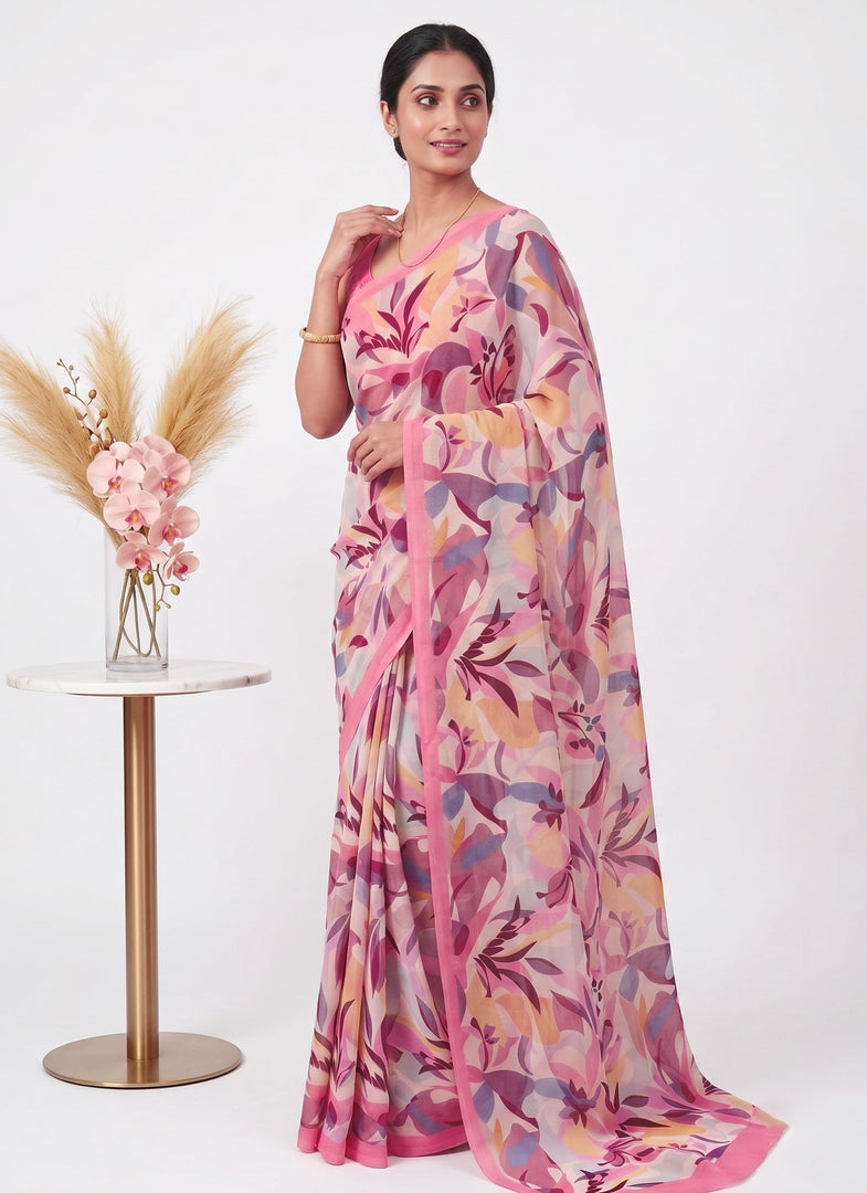 Latest Beautiful Digital Print Crepe Georgette Saree