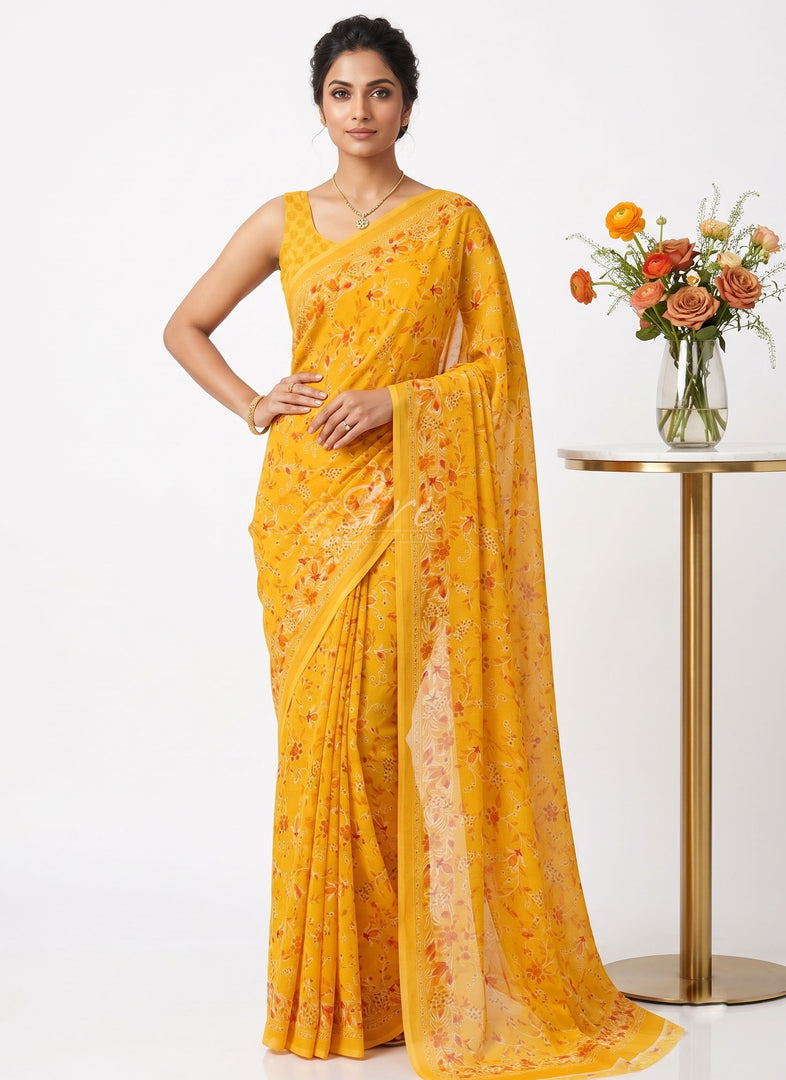 Latest Beautiful Digital Print Crepe Georgette Saree