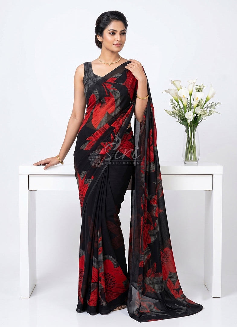 Trendy Beautiful Digital Print Georgette Saree