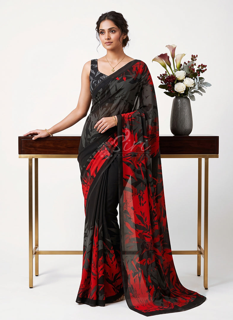 Trendy Beautiful Digital Print Georgette Saree