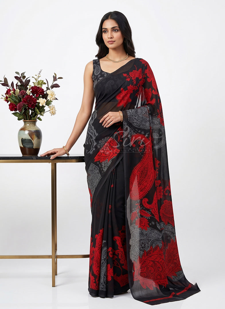 Trendy Beautiful Digital Print Georgette Saree