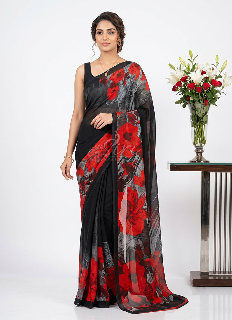 Trendy Beautiful Digital Print Georgette Saree