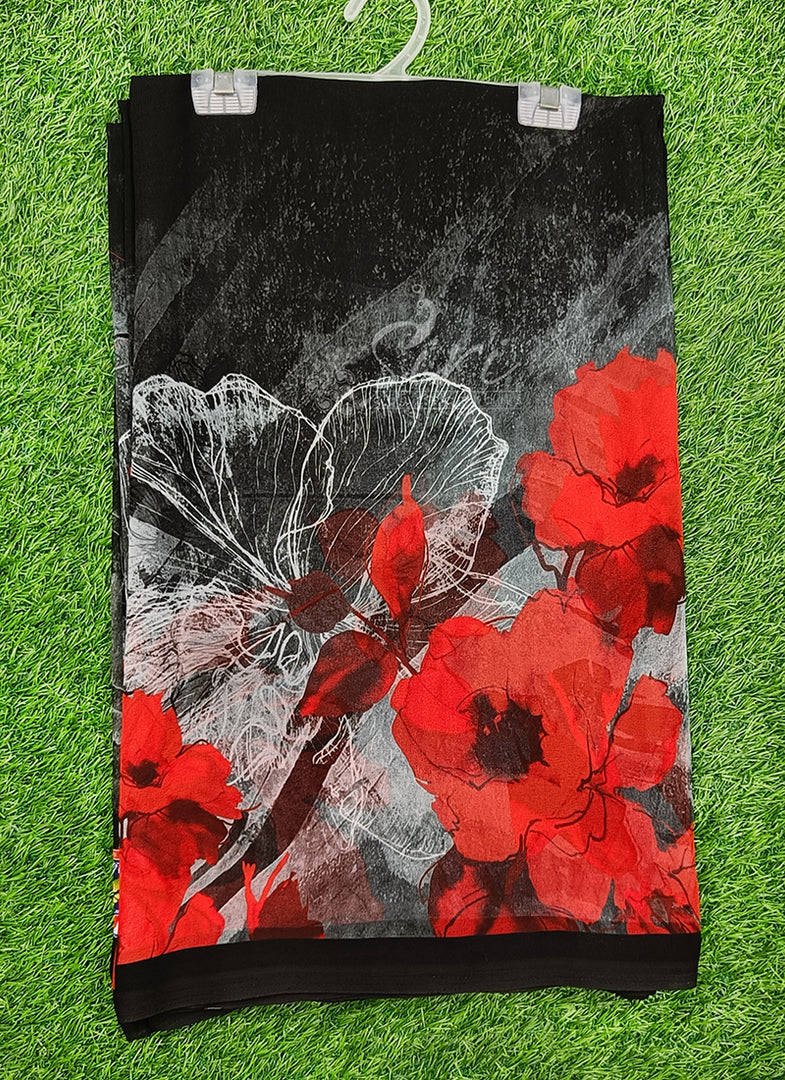 Trendy Beautiful Digital Print Georgette Saree