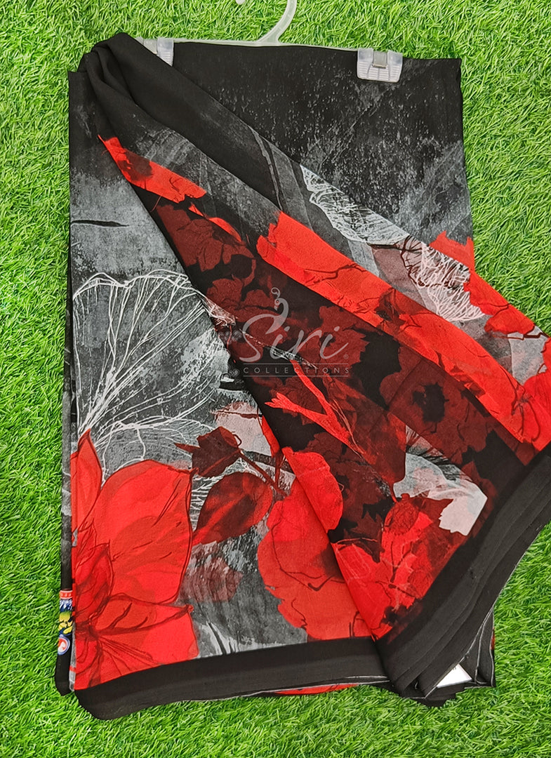 Trendy Beautiful Digital Print Georgette Saree