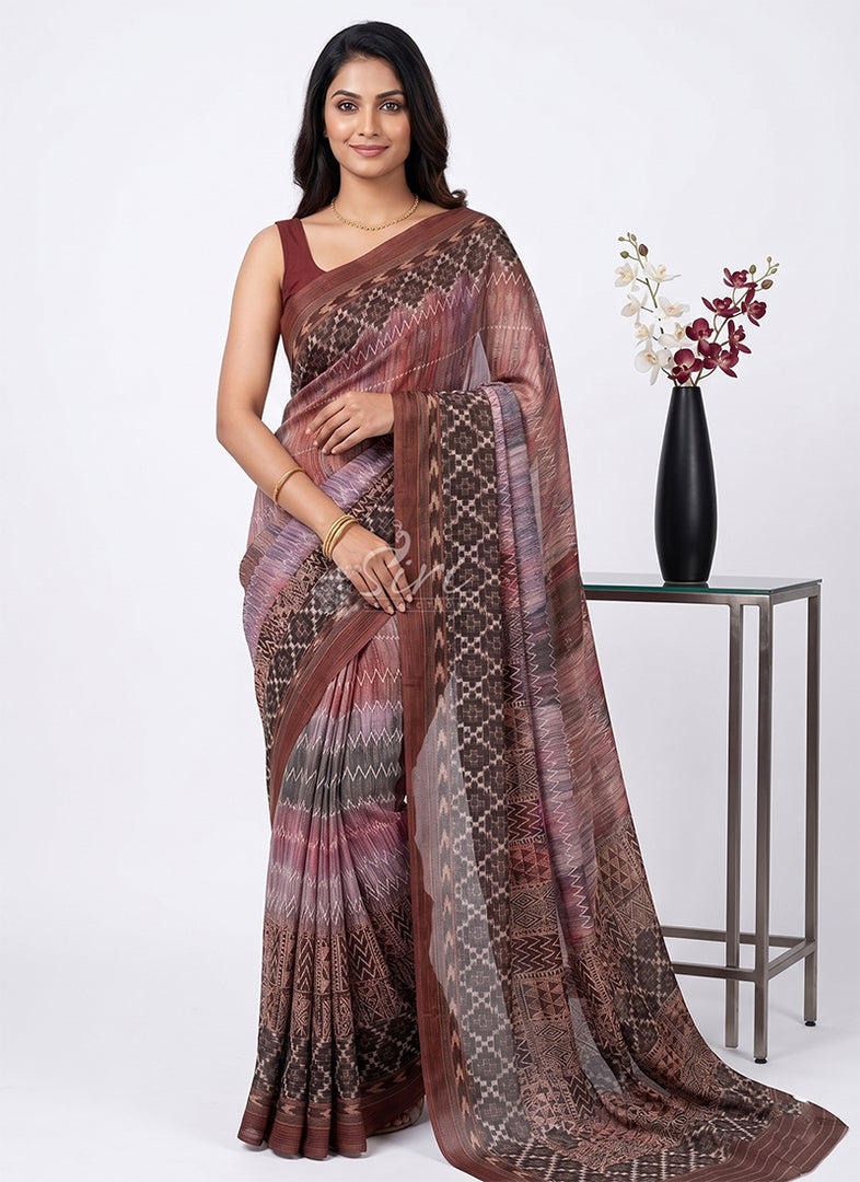 Trendy Digital Print Georgette Saree in Fine Shimmer Stripes