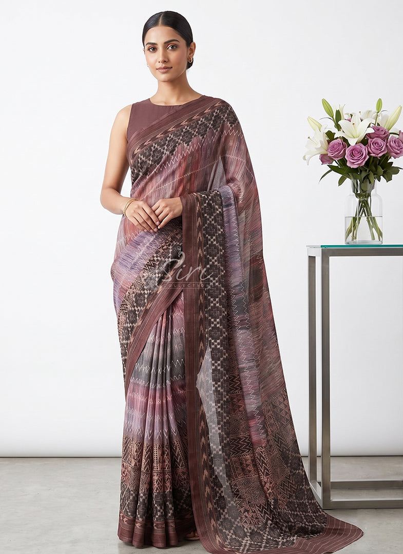 Trendy Digital Print Georgette Saree in Fine Shimmer Stripes