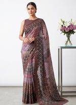Load image into Gallery viewer, Trendy Digital Print Georgette Saree in Fine Shimmer Stripes