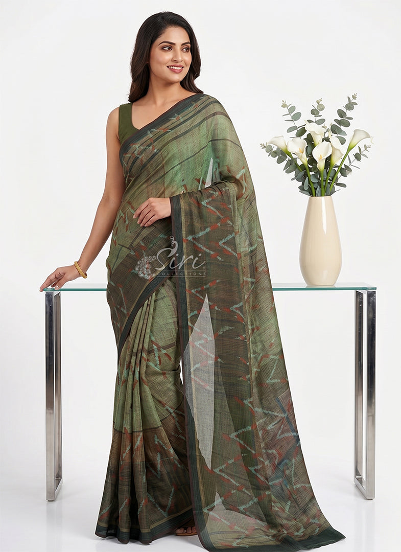 Trendy Digital Print Georgette Saree in Fine Shimmer Stripes