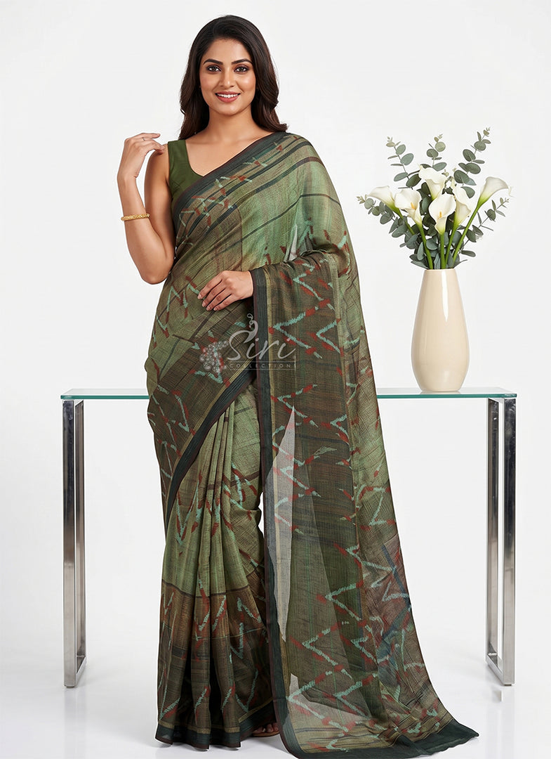 Trendy Digital Print Georgette Saree in Fine Shimmer Stripes