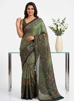 Load image into Gallery viewer, Trendy Digital Print Georgette Saree in Fine Shimmer Stripes