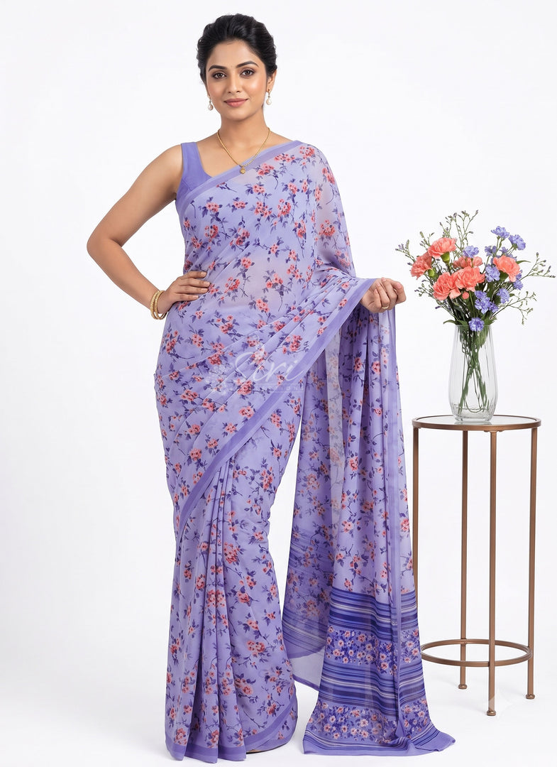 Trendy Floral Digital Print Georgette Saree