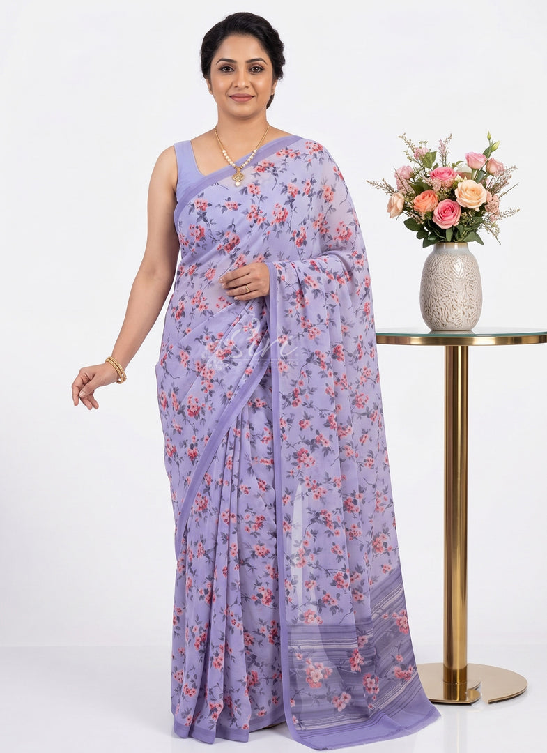 Trendy Floral Digital Print Georgette Saree