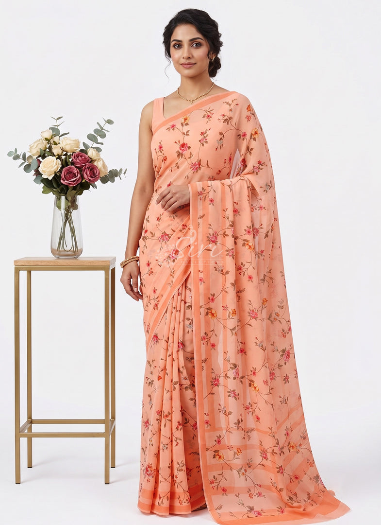 Trendy Floral Digital Print Georgette Saree