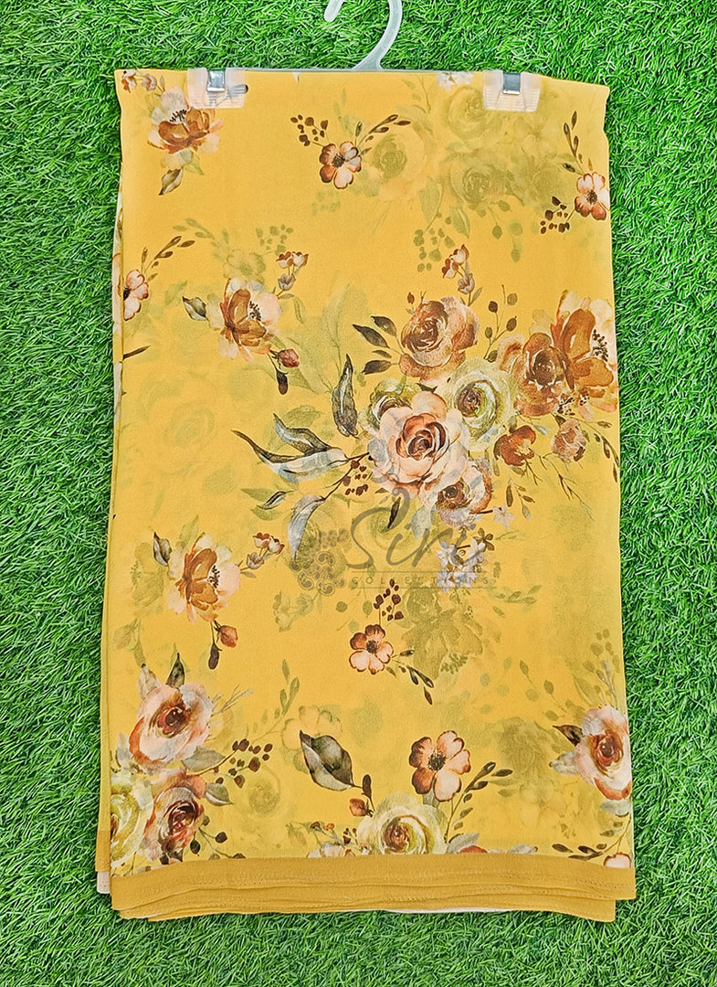 Trendy Floral Digital Print Georgette Saree