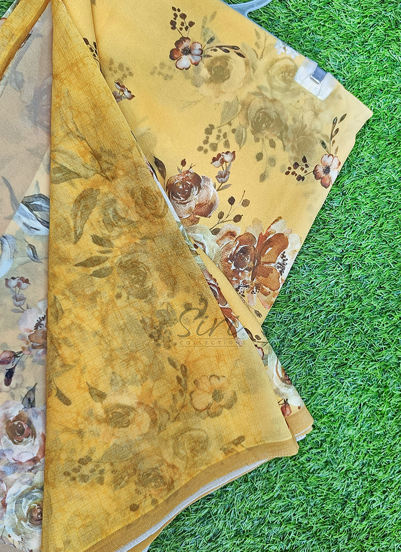 Trendy Floral Digital Print Georgette Saree