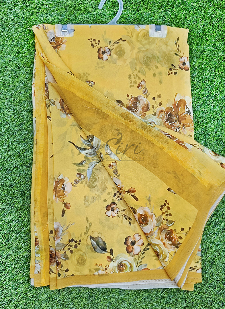 Trendy Floral Digital Print Georgette Saree