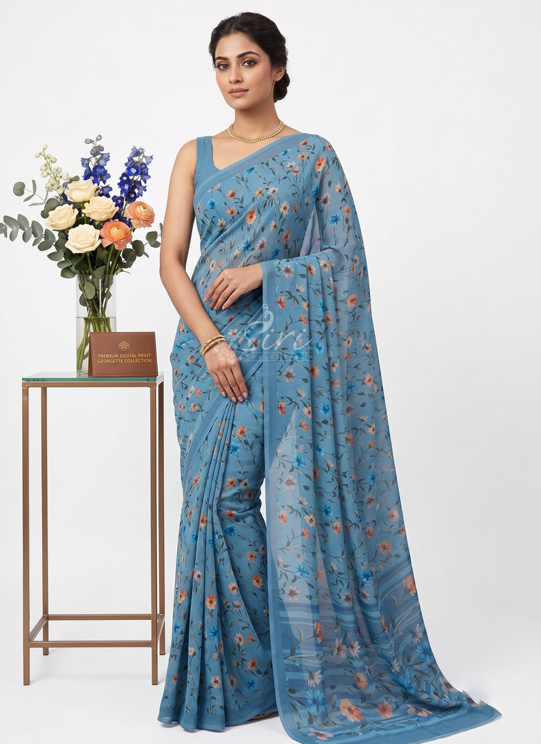 Trendy Floral Digital Print Georgette Saree