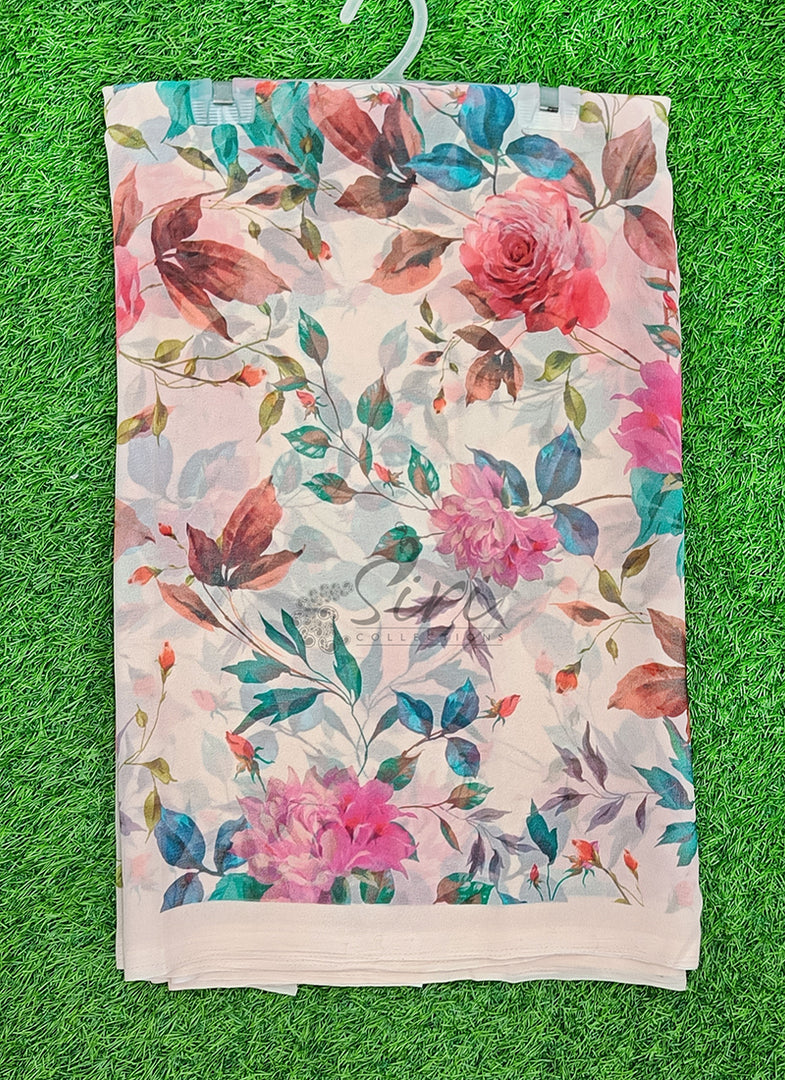 Trendy Floral Digital Print Georgette Saree