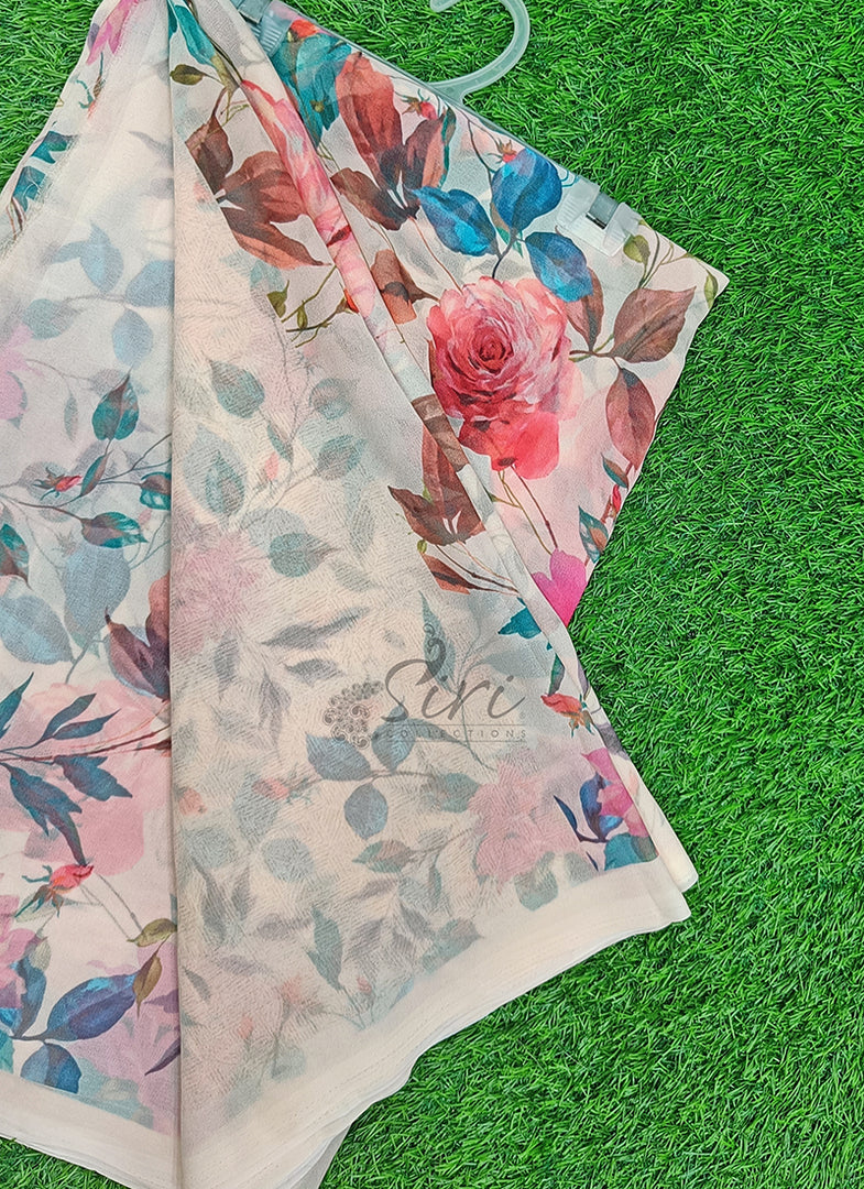 Trendy Floral Digital Print Georgette Saree