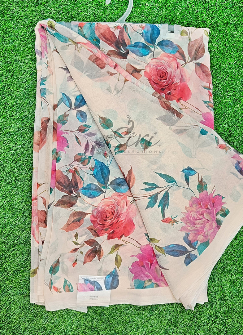 Trendy Floral Digital Print Georgette Saree