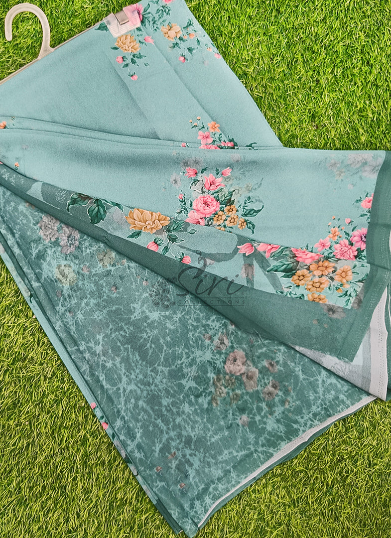 Trendy Floral Digital Print Georgette Saree