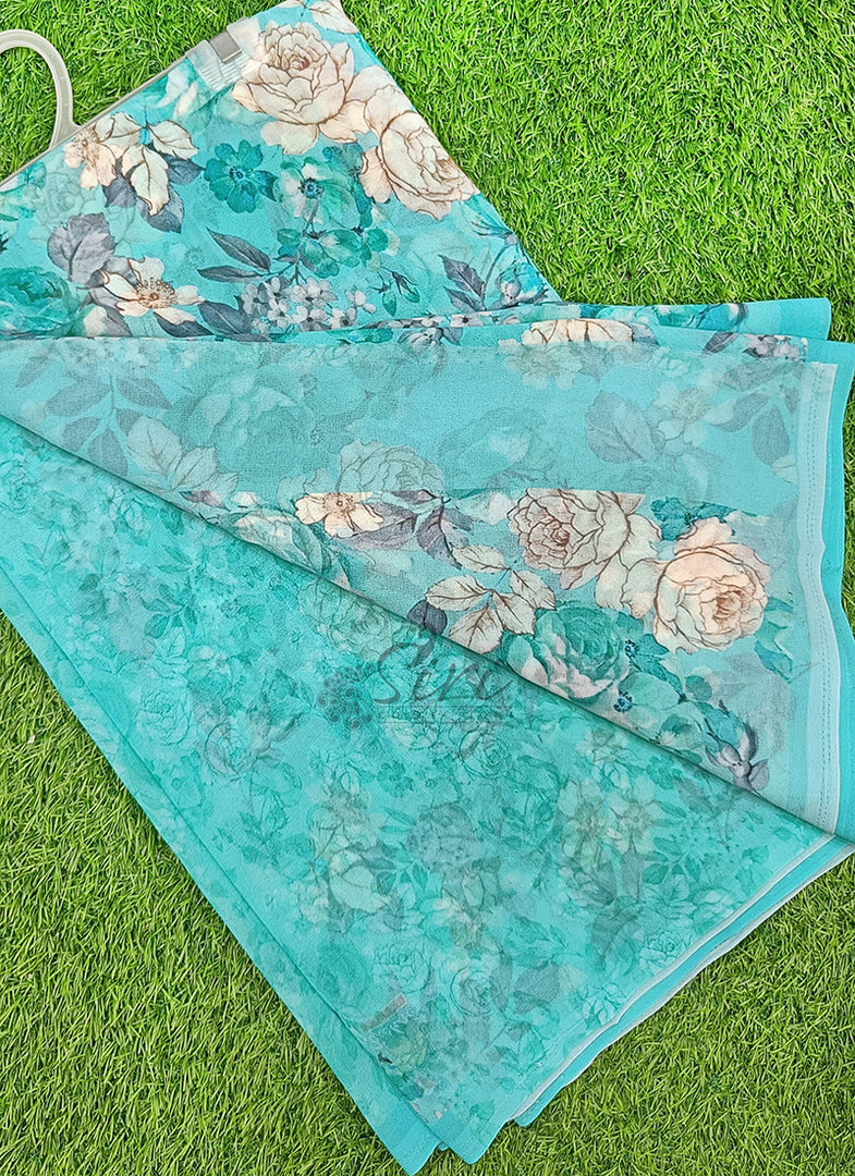 Trendy Floral Digital Print Georgette Saree