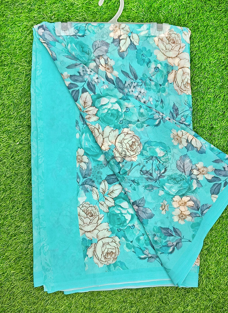 Trendy Floral Digital Print Georgette Saree