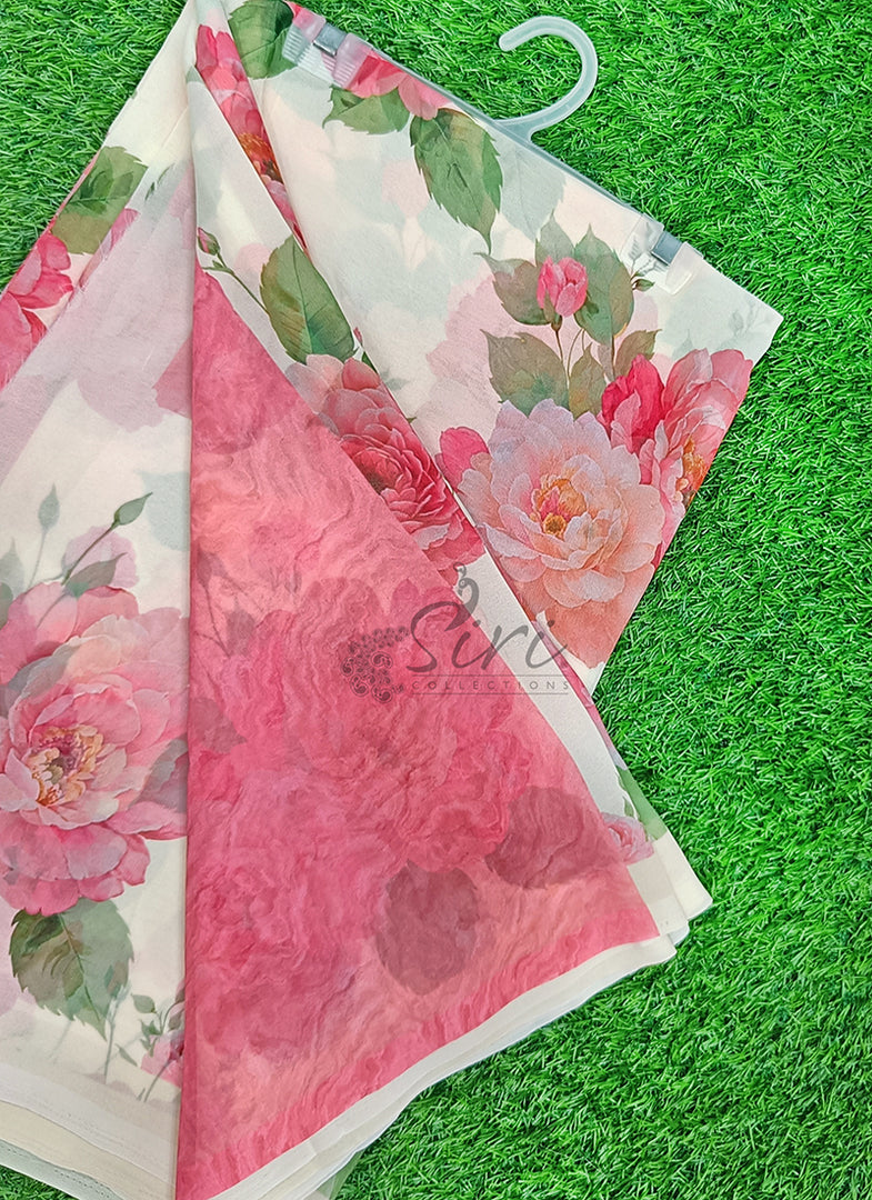 Trendy Floral Digital Print Georgette Saree