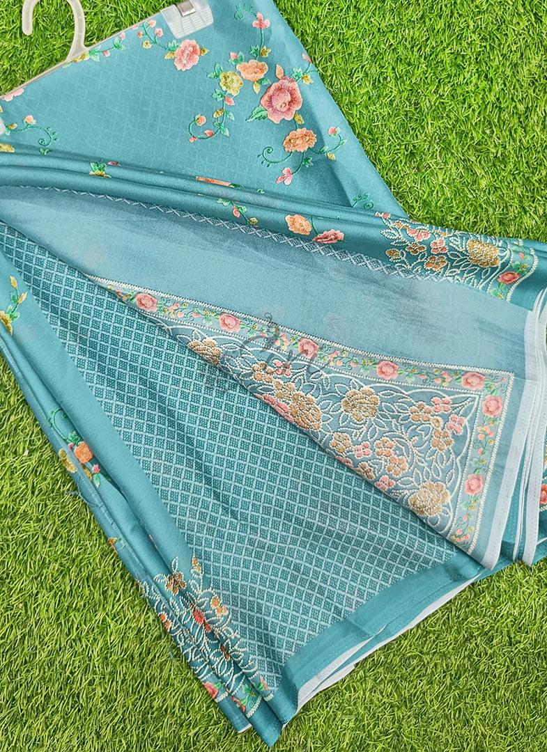 Trendy Floral Digital Print Crepe Georgette Saree