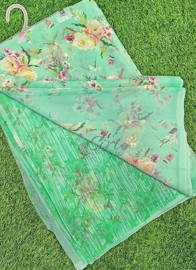 Latest Beautiful Digital Print Floral Georgette Saree