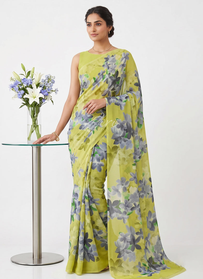 Latest Beautiful Digital Print Floral Georgette Saree