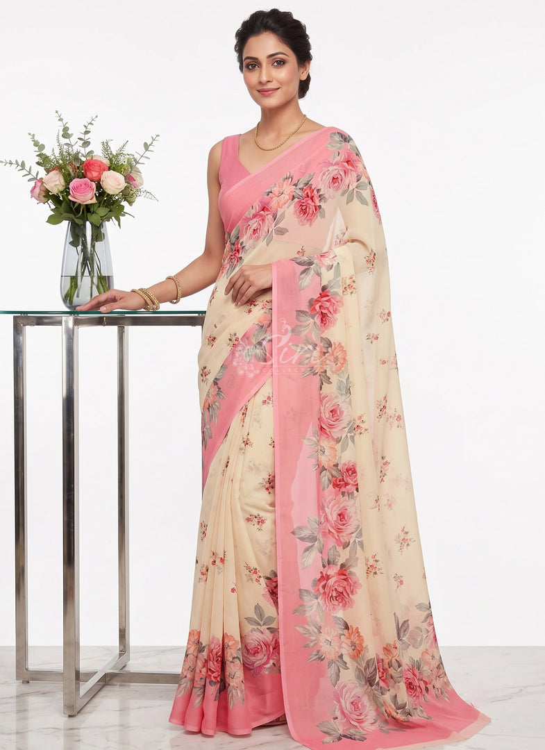 Latest Beautiful Digital Print Floral Georgette Saree