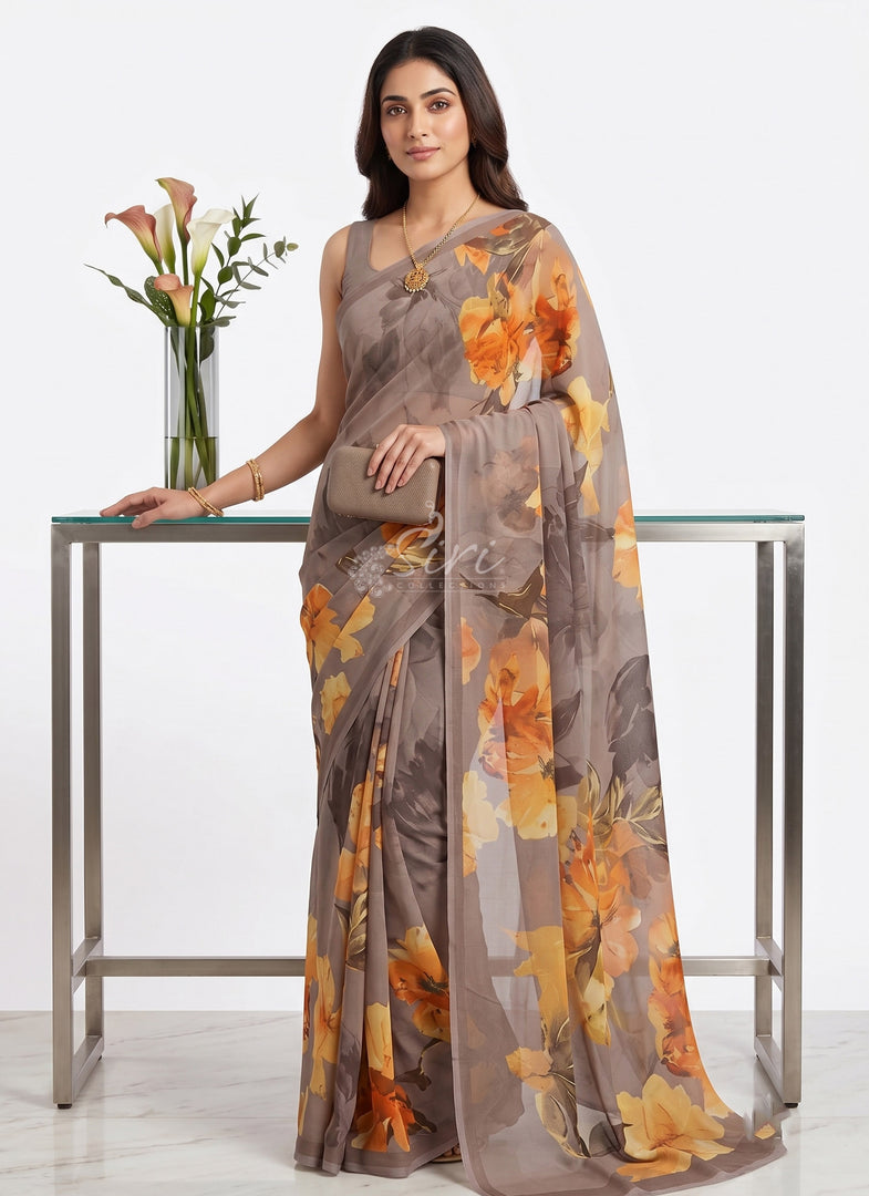 Latest Beautiful Digital Print Floral Georgette Saree