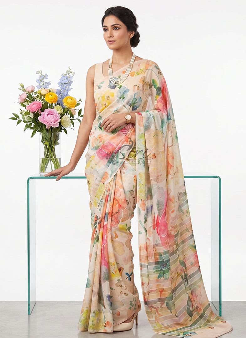 Siri Collections Latest Digital Print Crepe Georgette Saree
