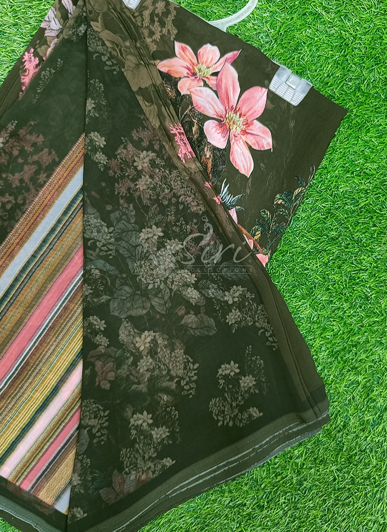 Latest Beautiful Digital Print Floral Georgette Saree
