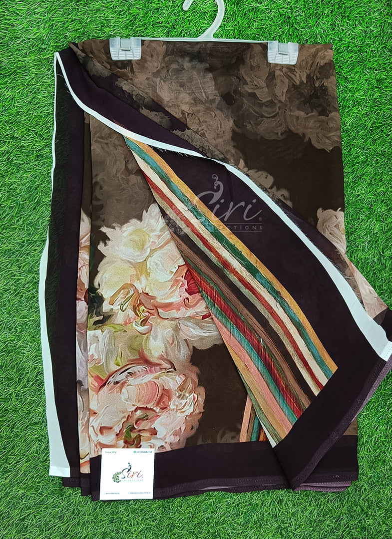 Latest Beautiful Digital Print Floral Georgette Saree