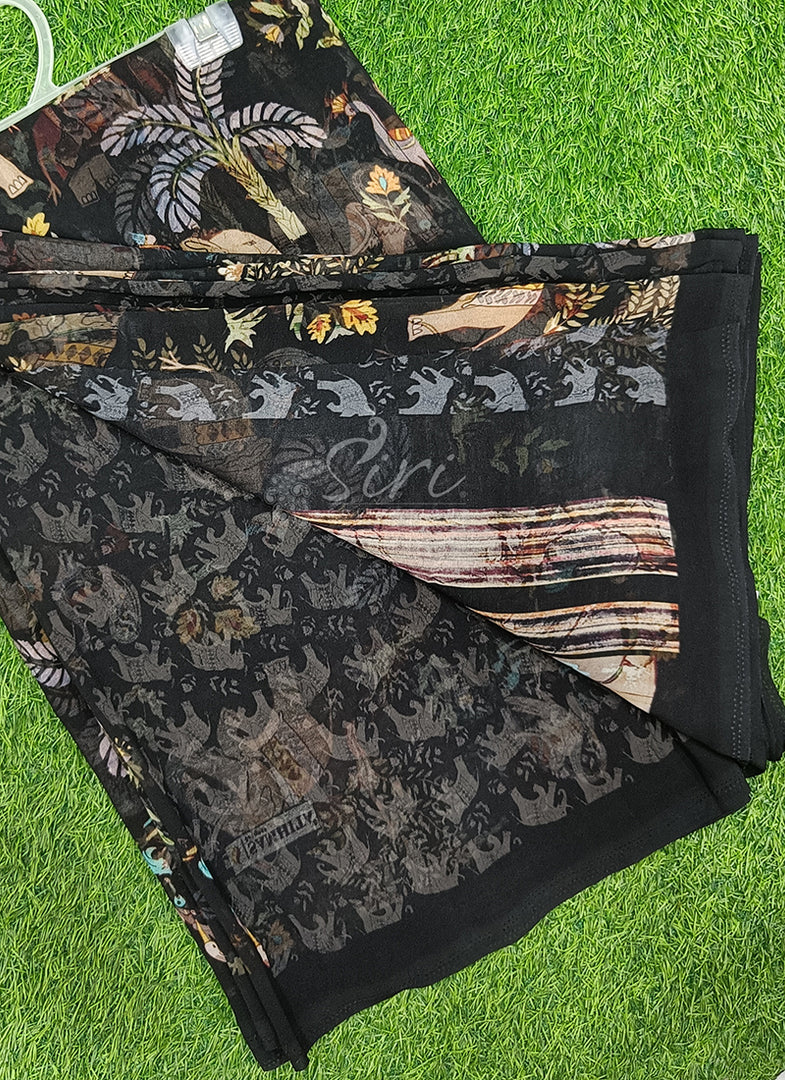 Latest Beautiful Digital Print Floral Georgette Saree