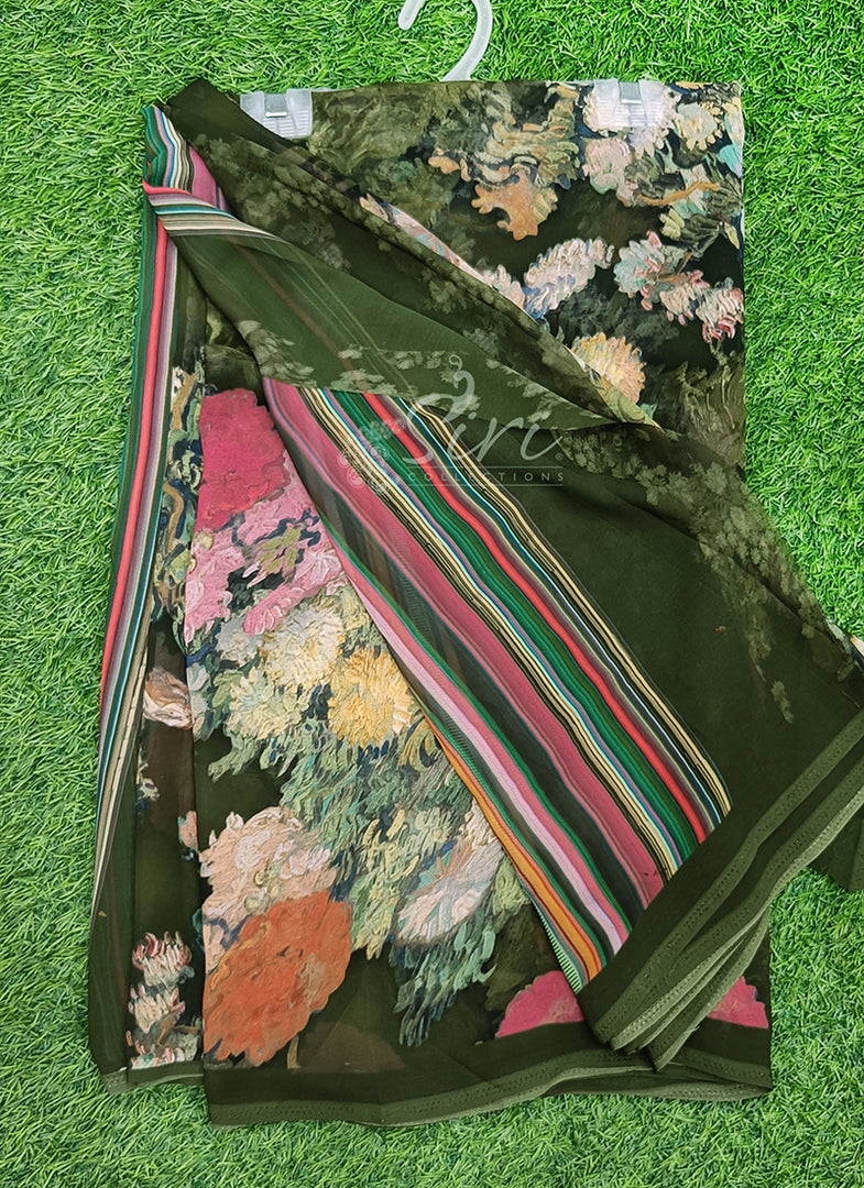 Latest Beautiful Digital Print Floral Georgette Saree