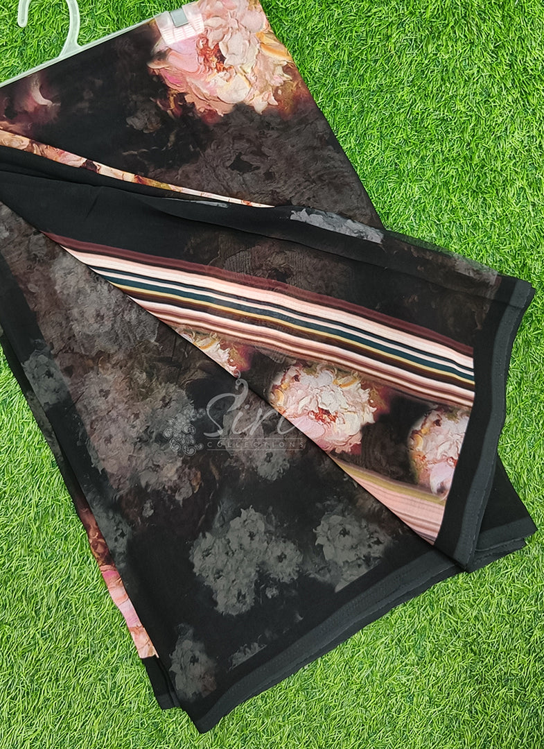 Latest Beautiful Digital Print Floral Georgette Saree