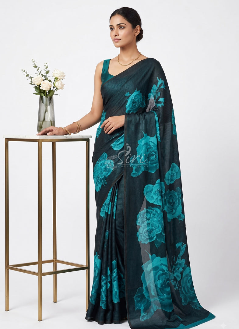 Trendy Digital Print Georgette Saree in Fine Shimmer Stripes
