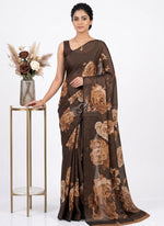 Load image into Gallery viewer, Trendy Digital Print Georgette Saree in Fine Shimmer Stripes