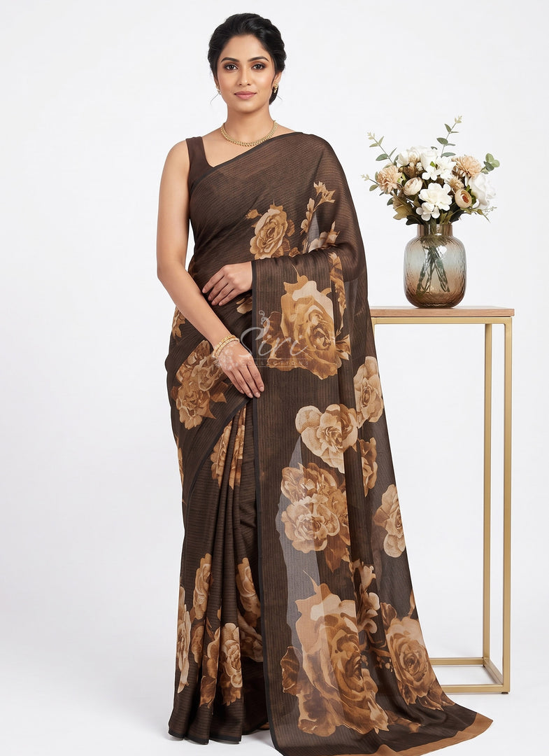 Trendy Digital Print Georgette Saree in Fine Shimmer Stripes